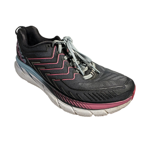 Hoka One One Clifton 4 Women’s 7.5 Black Pink Gray Running Shoes Neutral Cushion - Picture 2 of 8